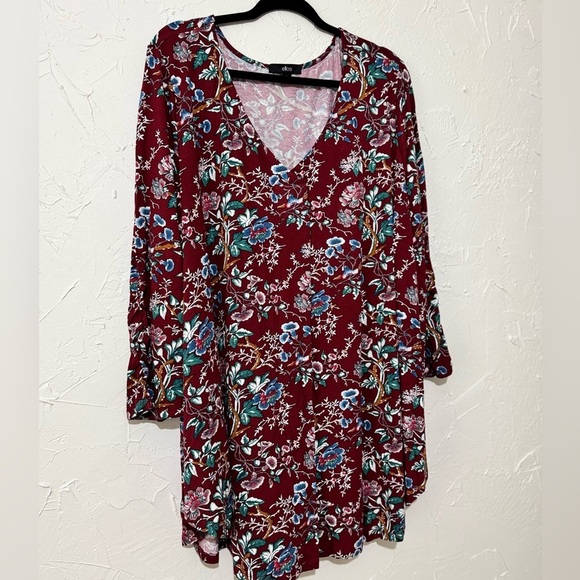 Ellos Plus Size Women's Inverted Front Pleat Maroon Red Floral Tunic Sz 3X 30-32 - Picture 4 of 11